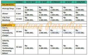 Price List Daftar Harga dan tarif Sewa Bus Pariwisata murah di Bandung Paradise