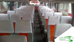 Interior Sewa Bus Pariwisata White Horse di Jakarta Murah Terbaik